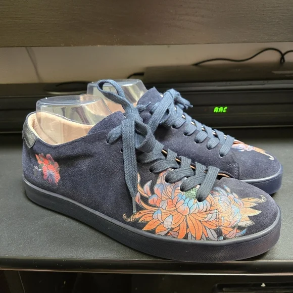 MARC CAIN Women's Navy Printed Suede Sneaker - Picture 2 of 11